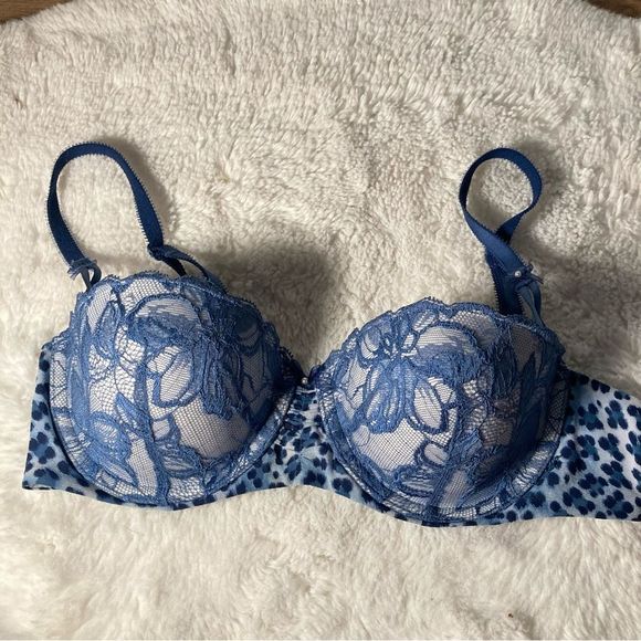Victoria's Secret Other - Victoria's Secret Blue Lace Padded Balconet Bra Size 34B
